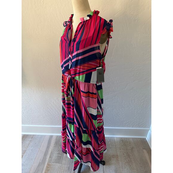 JULIA JORDAN | Women’s Ruffle Tiered Drawstring Waist Midi Dress NEW Stripe 8 - Picture 7 of 16